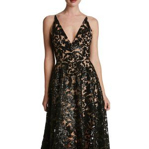 Dress the Population Blair Sequins Embellished Lace Fit & Flare Dress Black S